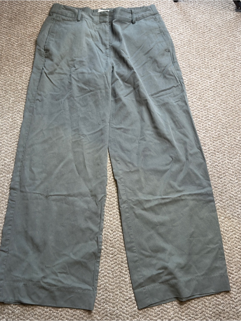 Wide-Leg Chino Pants in Olive Green